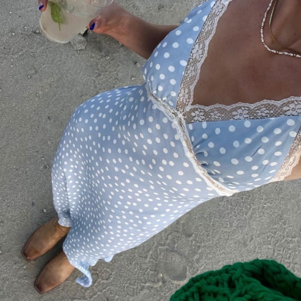 Rumored Dolly Blue Polka Dot Dress
